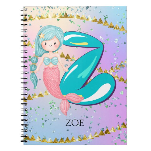 Carnet Letter Z Monogram Watercolor Cute Mermaid Nursery (Devant)