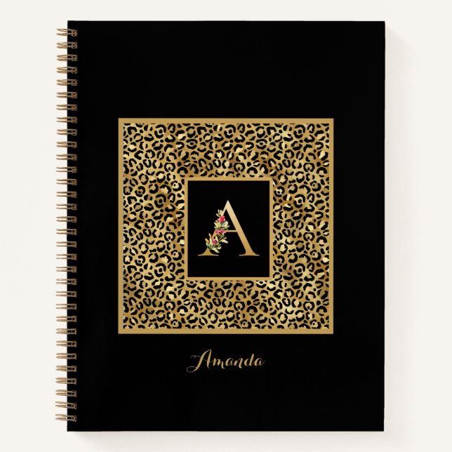 Carnet Lettre A de monogramme personnel Or Léopard Modern (Devant)