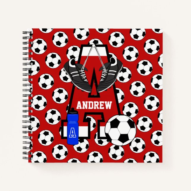 Carnet Lettre A Monogramme de soccer personnalisée (Devant)