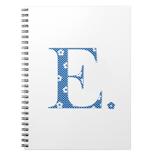 Carnet lettre à motifs floraux E(bleu & points) (Devant)