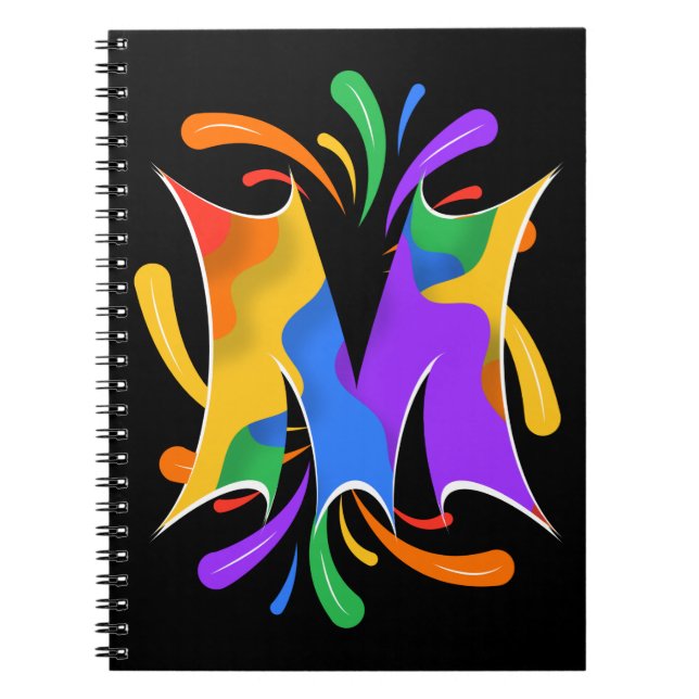 Carnet Lettre arc-en-ciel M Monogramme Abstrait (Devant)