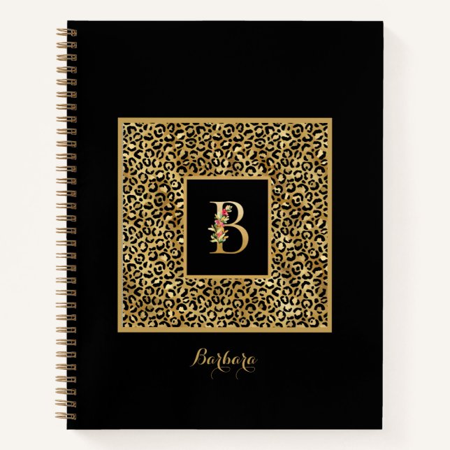 Carnet Lettre B de monogramme personnel Or Léopard Modern (Devant)