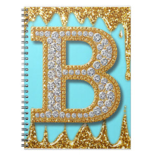 Carnet Lettre B en diamant de luxe sur fond de paillettes