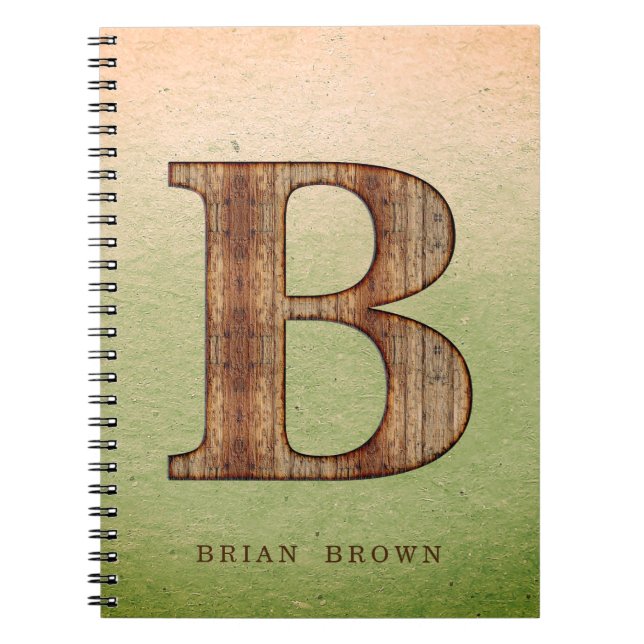 Carnet Lettre B grain de bois sur grunge beige vert (Devant)