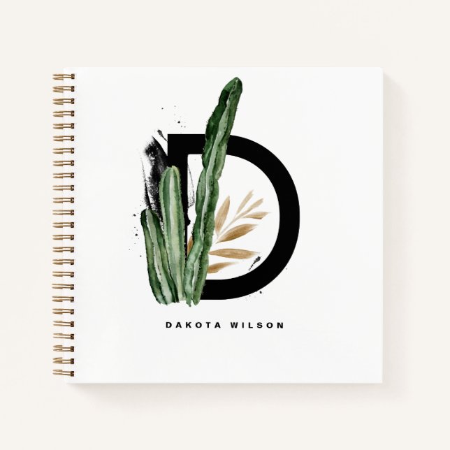 Carnet Lettre Boho D Monogramme | Tropical Cactus Custom (Devant)