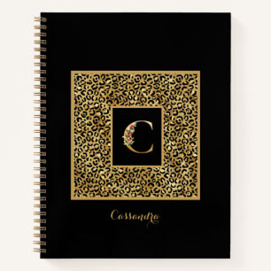 Carnet Lettre C de monogramme personnel Or Léopard Modern