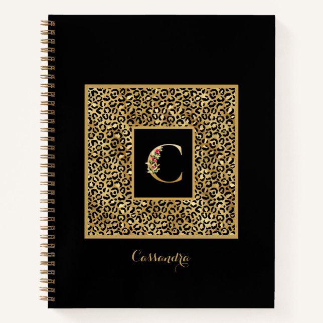 Carnet Lettre C de monogramme personnel Or Léopard Modern (Devant)
