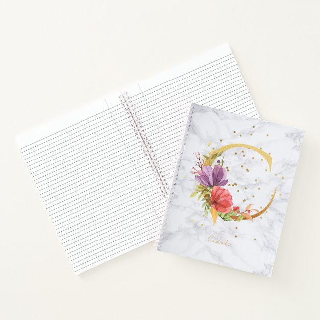 Carnet Lettre C Monogramme Doré Aquarelle Marbre Moderne (Intérieur)