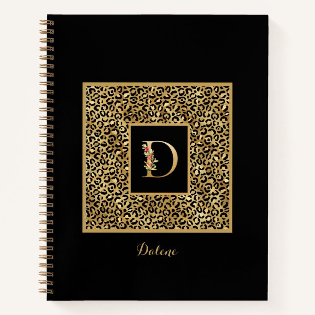 Carnet Lettre D de monogramme personnel Or Léopard Modern (Devant)