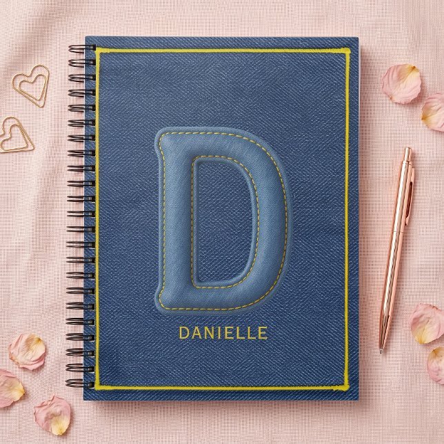 Carnet Lettre D Monogramme Fausse Denim Bleue Nom (Créateur téléchargé)
