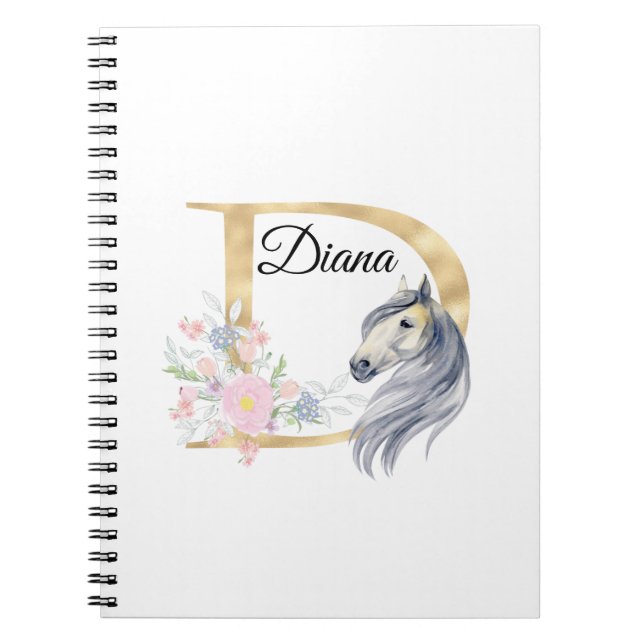 Carnet Lettre D monogramme personnalisé avec cheval   (Devant)
