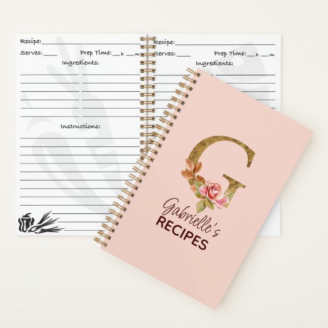 Carnet Lettre de nom personnalisé G Or Blush Roses Recett (À l'intérieur)