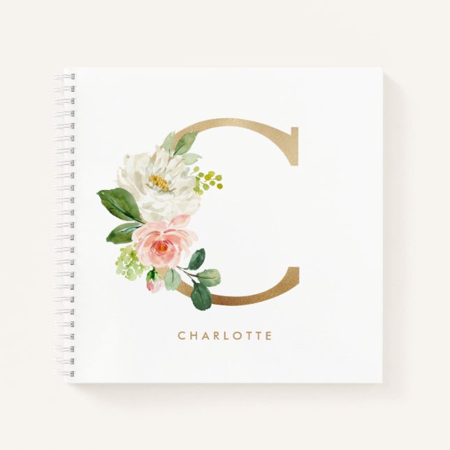 Carnet LETTRE D'HUILE D'OR Faux Faux Prettes Florales C M (Devant)