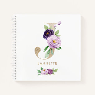 Carnet LETTRE D'HUILE D'OR Floral JAUNE Violet