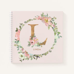 Carnet LETTRE D'HUILE D'OR Floral MAIN L MONogramme