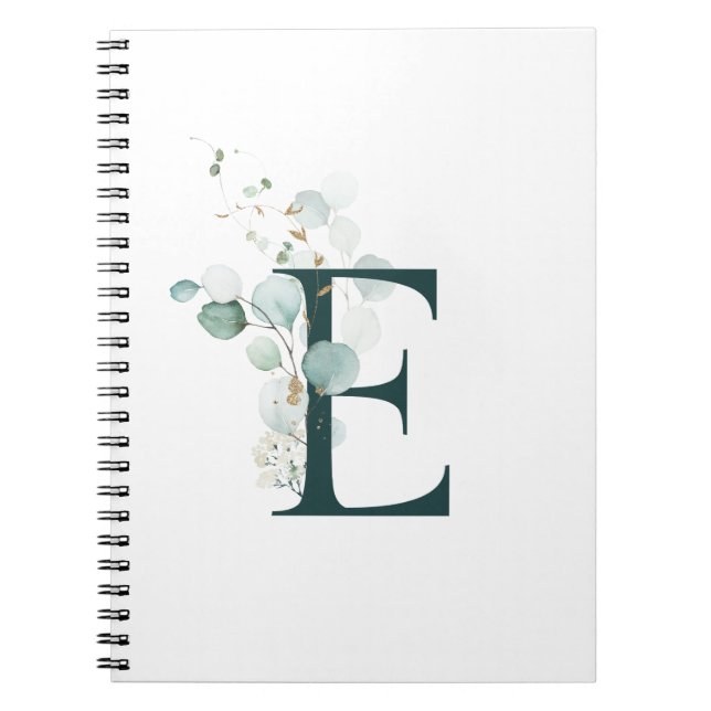 Carnet Lettre E Eucalyptus et or Monogramme (Devant)