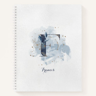 Carnet Lettre F de monogramme personnel floral moderne bl