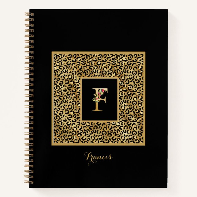 Carnet Lettre F de monogramme personnel Or Léopard Modern (Devant)