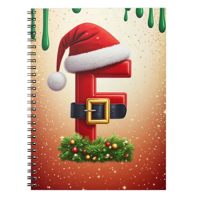 Carnet Lettre F de Santa avec accent de couronne de Noël  (Devant)