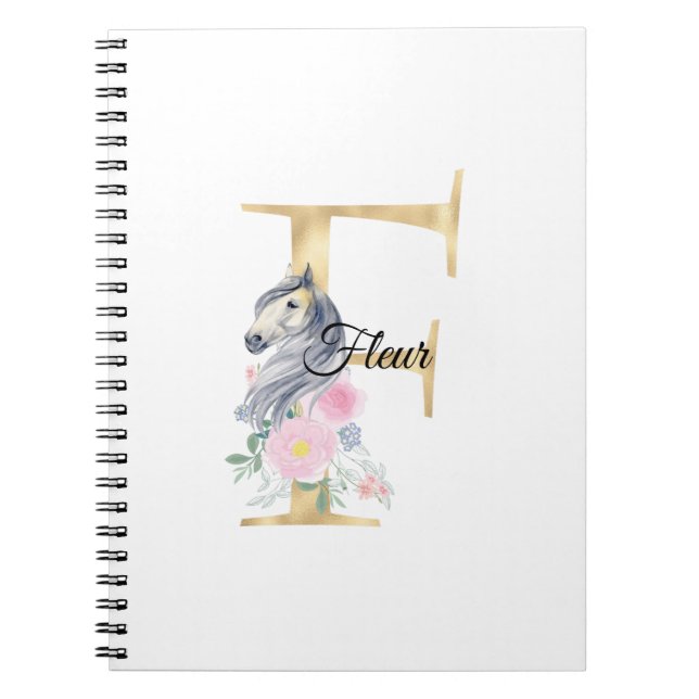 Carnet Lettre F monogramme personnalisé avec cheval (Devant)