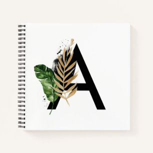 Carnet LETTRE Feuille Tropicale Faux Gold Foil A Monogram