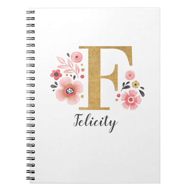 Carnet LETTRE Fille Pink Floral MONOGRAPHIQUE F (Devant)