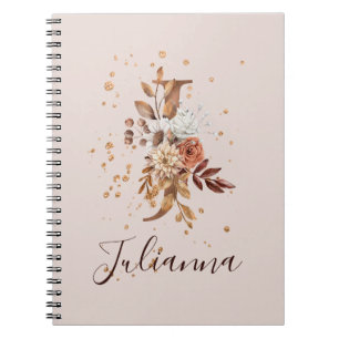 Carnet LETTRE Florale D'Automne Cuivre J Fleurs D'Automne