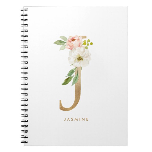 Carnet LETTRE Florale J MONO JOLIE FAUX OR (Devant)