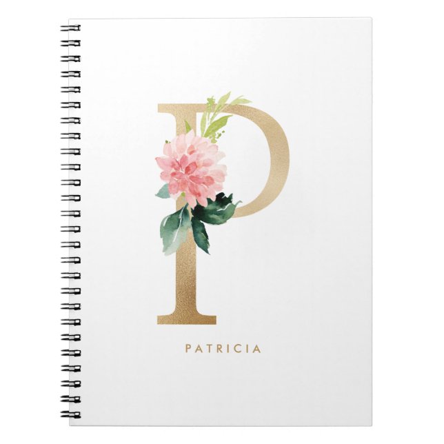 Carnet LETTRE Florale P MONO Pretty Faux Or (Devant)