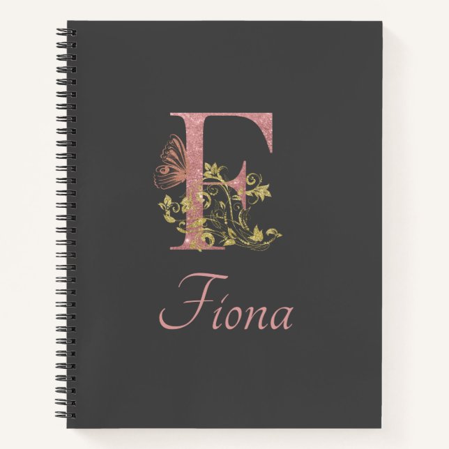 Carnet LETTRE Florale Parties scintillant rose F BILLET (Devant)