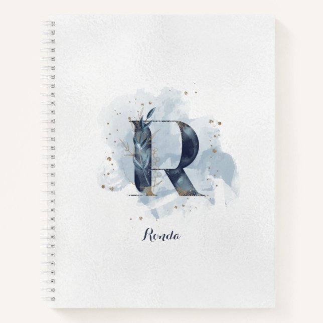 Carnet Lettre Florale Personnelle Monogramme Moderne R Or (Devant)