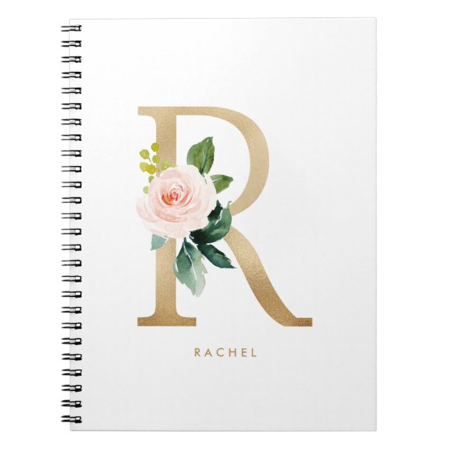 Carnet LETTRE Florale R MONO Pretty Faux Or (Devant)