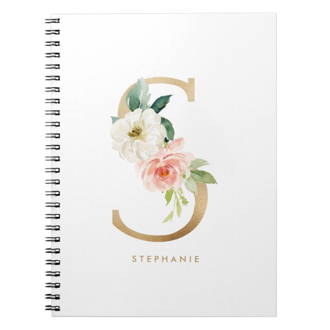 Carnet LETTRE Florale S MONO Pretty Faux Or (Devant)