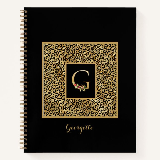 Carnet Lettre G de monogramme personnel Or Léopard Modern (Devant)
