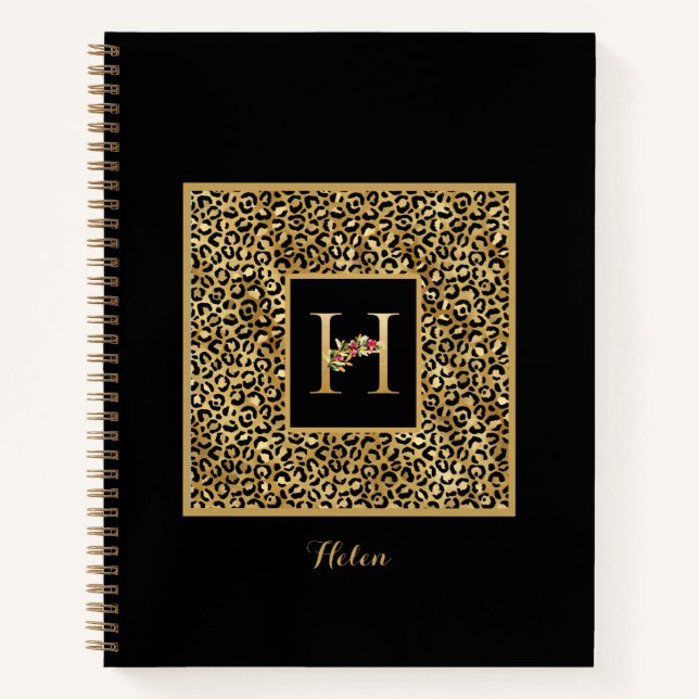 Carnet Lettre H de monogramme personnel Or Léopard Modern (Devant)