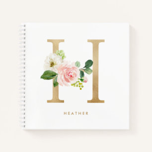 Carnet LETTRE H MONO Prettes Florales Faux Gold