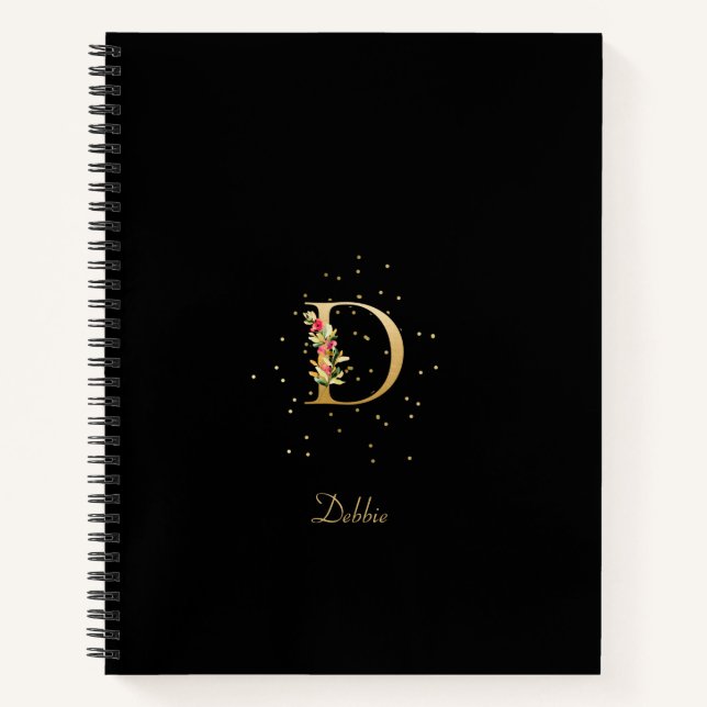 Carnet Lettre initiale D en monogramme moderne à motif fl (Devant)