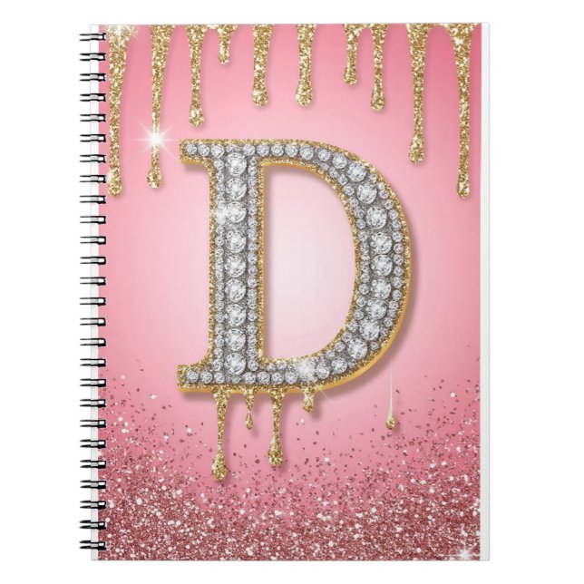 Carnet Lettre initiale diamant D or rose cadeau pour mama (Devant)