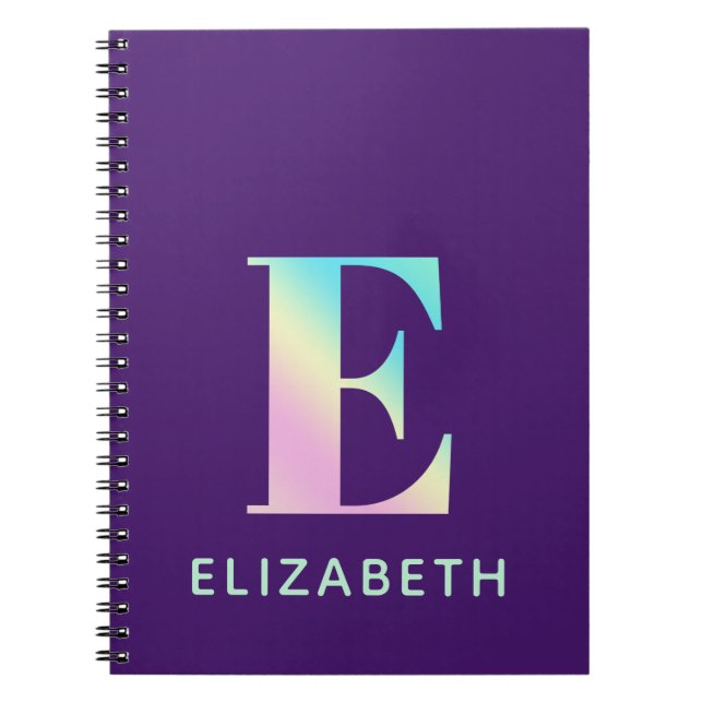 Carnet Lettre initiale E Arc-en-ciel Personnalisé Violet (Devant)