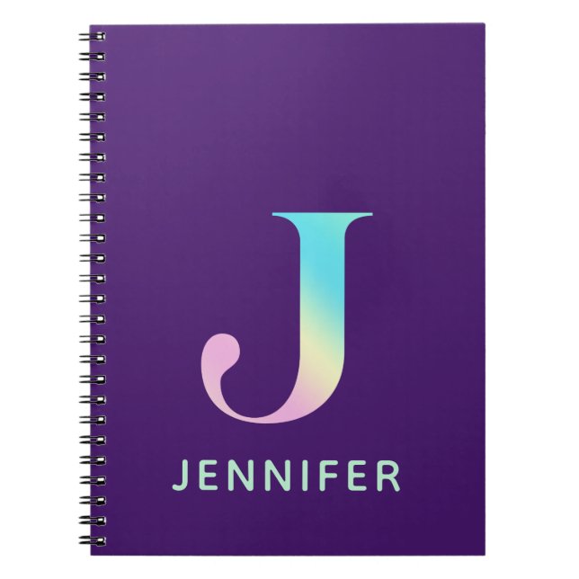 Carnet Lettre initiale J Arc-en-ciel Personnalisé violet (Devant)