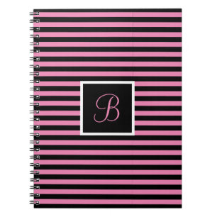 Carnet Lettre initiale personnalisée chic rose et noir ra