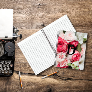 Carnet Lettre initiale personnalisée élégante D Roses Mon