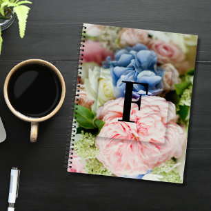 Carnet Lettre initiale personnalisée élégante F Roses Mon