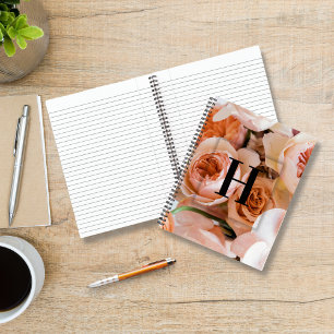 Carnet Lettre initiale personnalisée élégante H Roses Mon