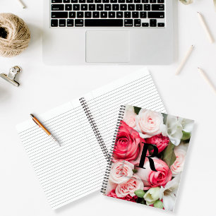 Carnet Lettre initiale personnalisée élégante R Roses Mon