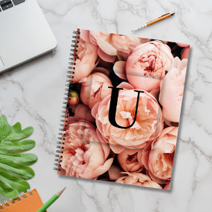 Carnet Lettre initiale personnalisée élégante U Roses Mon