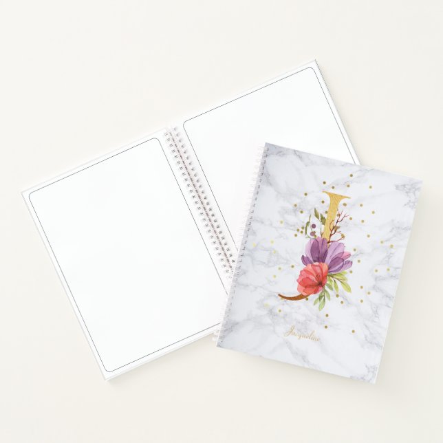 Carnet Lettre J monogramme doré aquarelle marbre moderne (Intérieur)