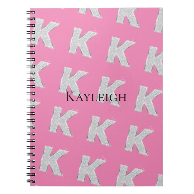 Carnet Lettre K argent rose (Devant)