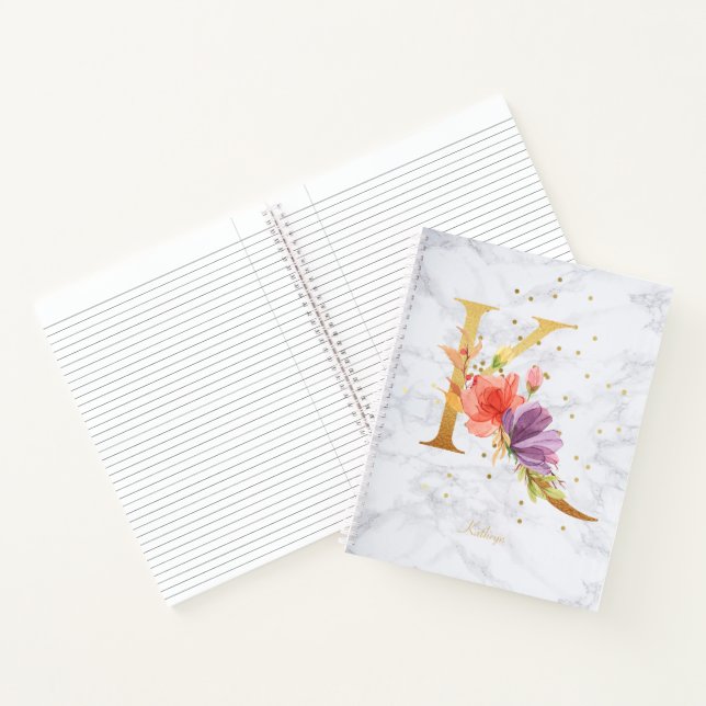 Carnet Lettre K Monogramme Doré Aquarelle Marbre Moderne (Intérieur)