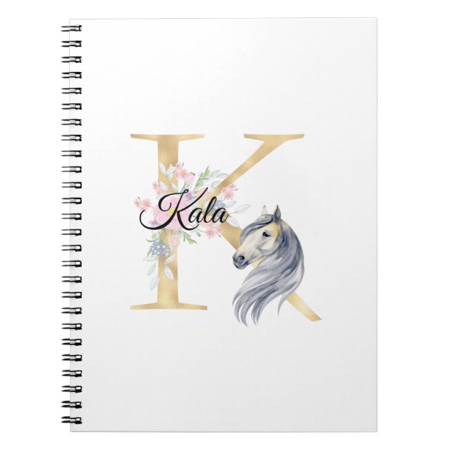 Carnet Lettre K monogramme personnalisé avec cheval  (Devant)